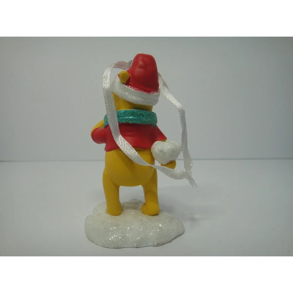 Disney Winnie the Pooh Christmas Ornament Santa Hat Glitter Scarf Snow Base VTG
